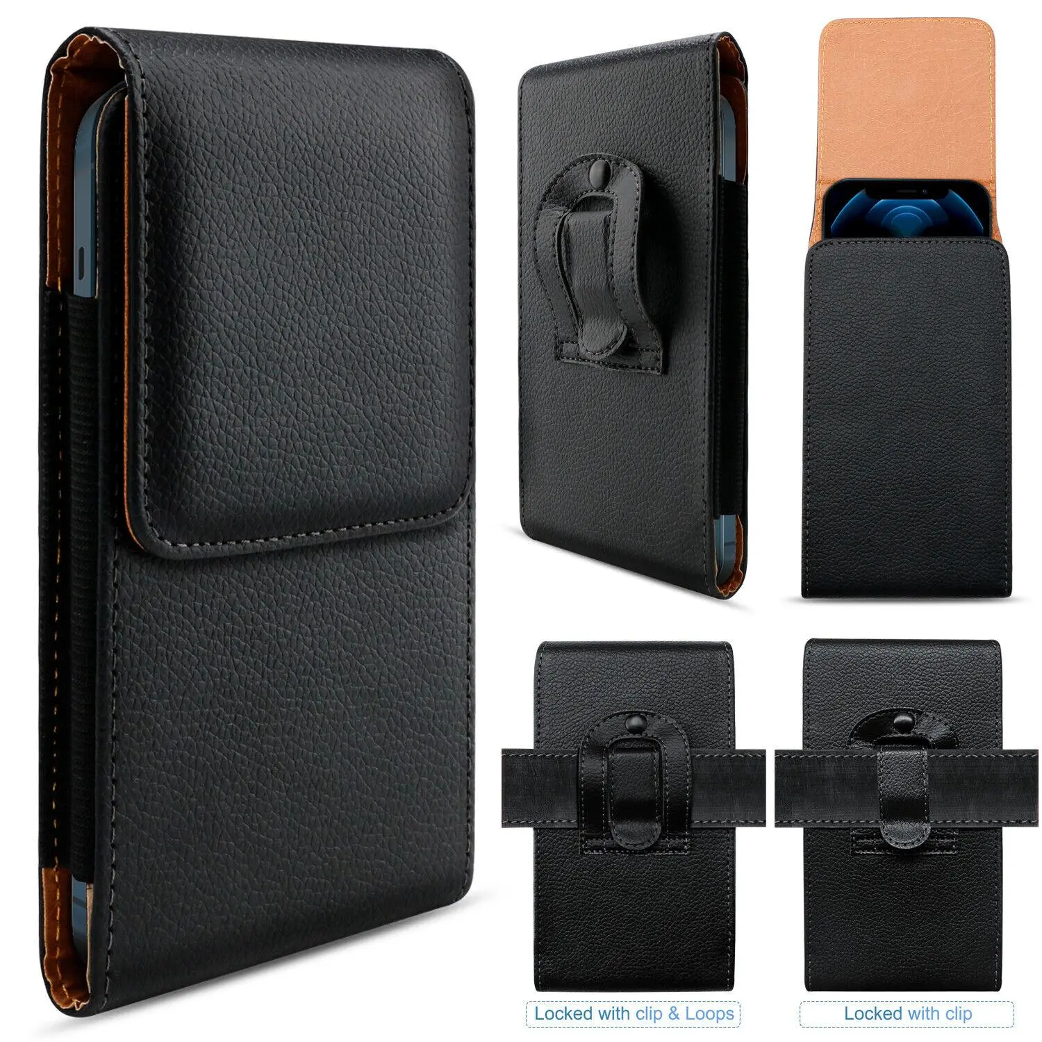 Universal Cell Phone Holster Pouch Leather Wallet Belt Clip Loop Case For iPhone, Samsung,Other 5.5-6.9 inch Cell Phone