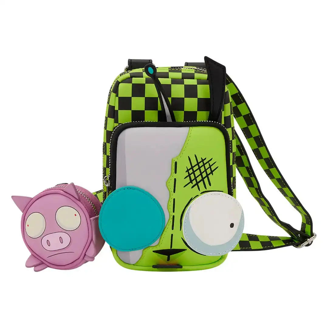 Loungefly Nickelodeon Invader Zim Gir Cellphone Crossbody Bag with Coin Bag, Adjustable Crossbody Bag, Casual Crossbody