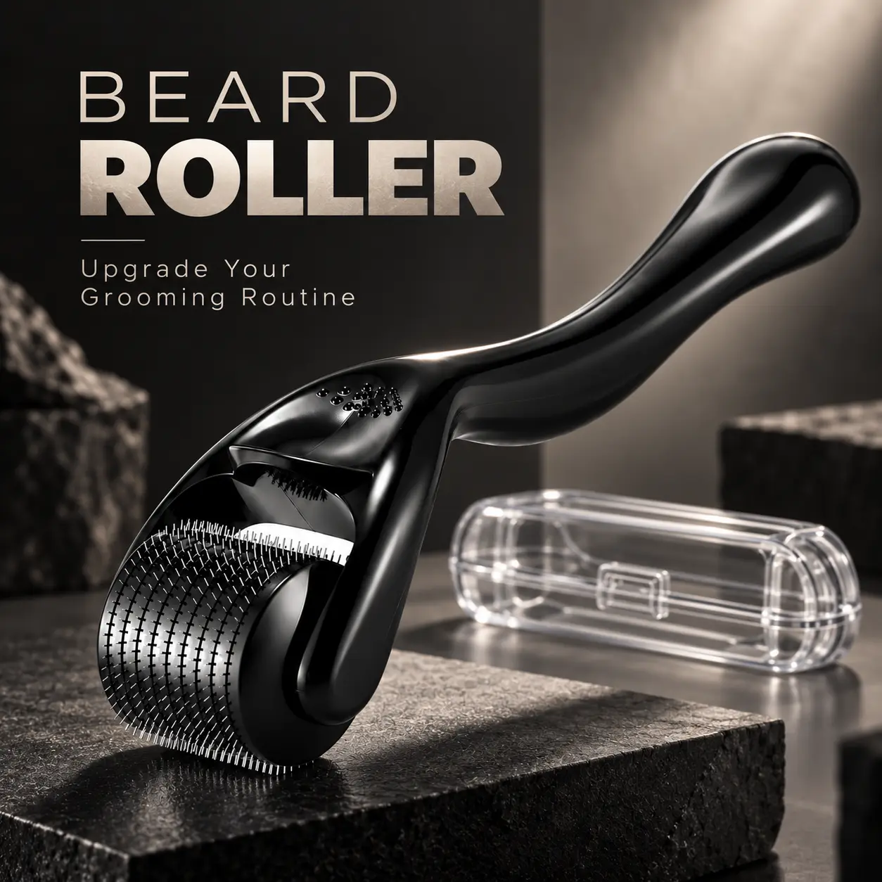 Derma Roller for Beard Growth for Men, 0.25mm 540 Titanium Needles, Beard Roller Microneedling Tool for Face Scalp Hair, Men’s Grooming Microneedle Roller with Ergonomic Handle, Protective Storage Case, Travel Friendly