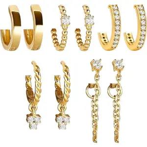 5 Pairs Gold Silver Huggies Hoop Earrings Set for Women Girls Small Dangle Chain Hoop Earrings Jewelry for Gifts