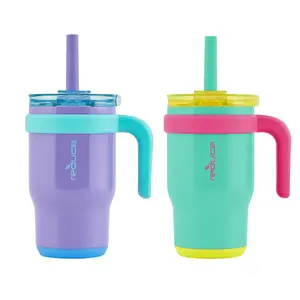 REDUCE 14 oz Coldee Bottles with Handle for Kids - 2 Pack, portable & Leakproof Drinkware Flasks insulation Water Bottles