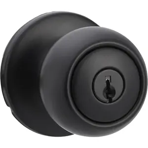 Basics Exterior Door Knob With Lock, Coastal, Matte Black