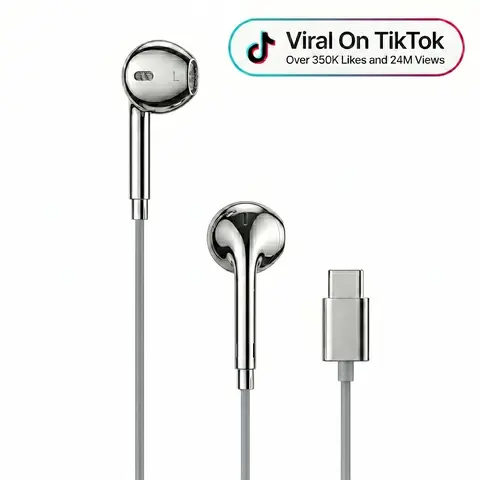 Aesthetic Chrome Wired Earbuds (USB Type-C)