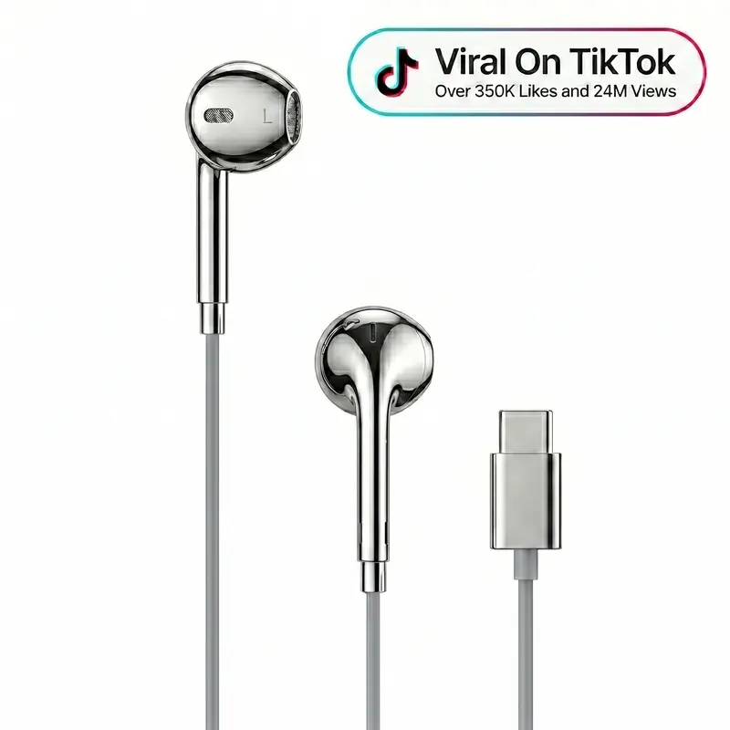 Aesthetic Chrome Wired Earbuds (USB Type-C)