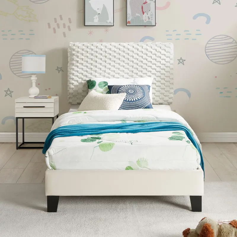 Findlay 2-Piece Classic Indoor Wood Bedroom Set - Twin Platform Bed with 3D Upholstered, Height-Adjustable Ergonomic Headboard, Breathable Fabric Nightstand for Bedroom Decor (Requires Assembly)