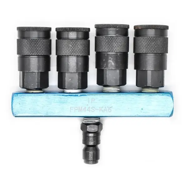 Interstate Pneumatics FPM44S-KA6 Aluminum Rectangular Manifold with Four 3/8 Inch Steel Couplers & One 3/8 Inch Steel Plug Kit