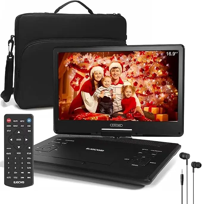 14.1 Inch Portable DVD Player, Large Screen HD Display, Car Travel Entertainment with Carry Bag and Wired Earphone.audio system.  retro cd player