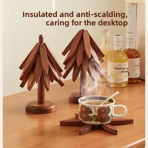 4pcs Natural Wood Cutting Board Set, Heat Resistant Foldable Design, Durable Real Wood, Ideal for Hot Pans, Pots, Bowls, Teapots