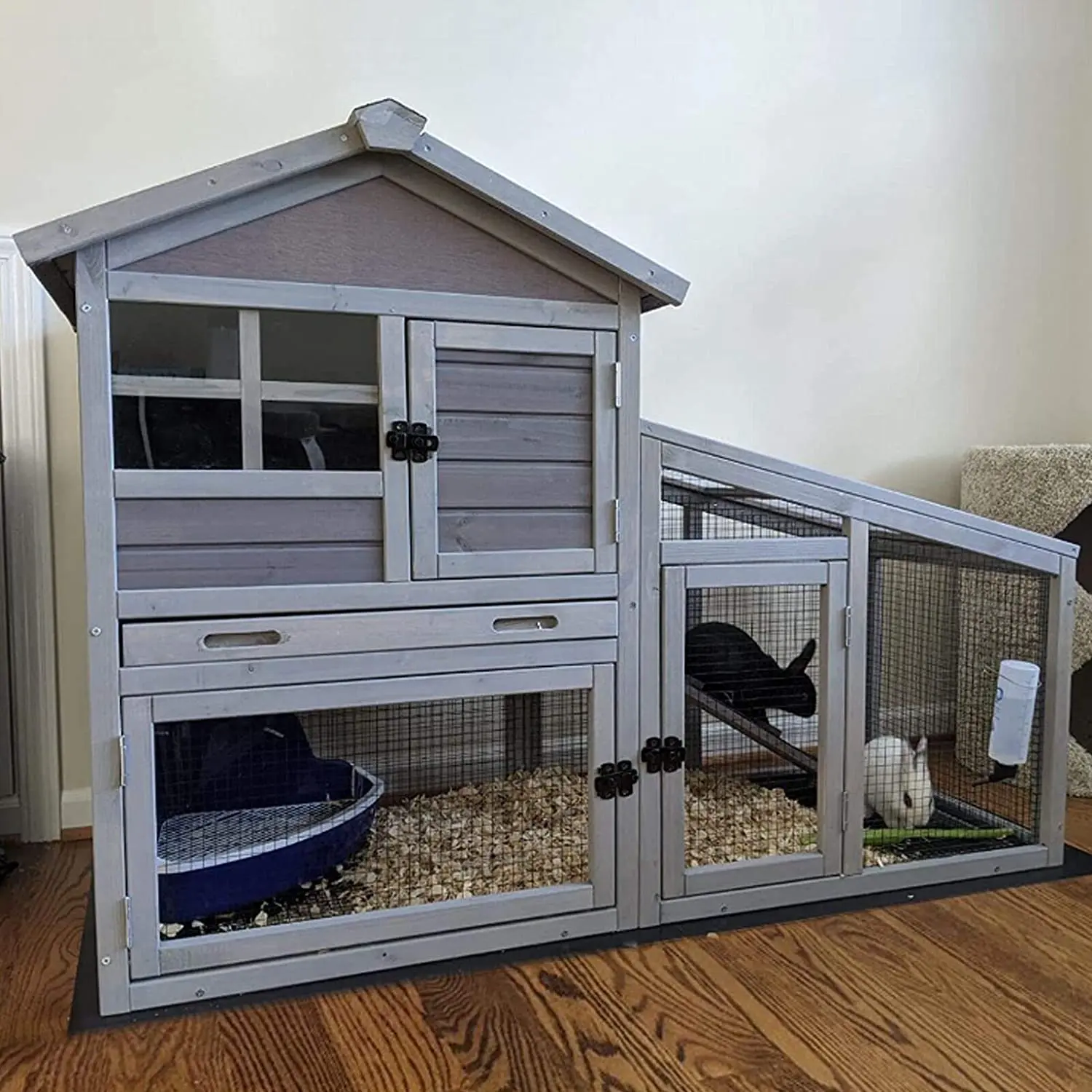 Aivituvin Outdoor and Indoor Rabbit Hutch with Wire Mesh Floor and PVC Layer (Inner Space 9 ft²)-AIR13-B