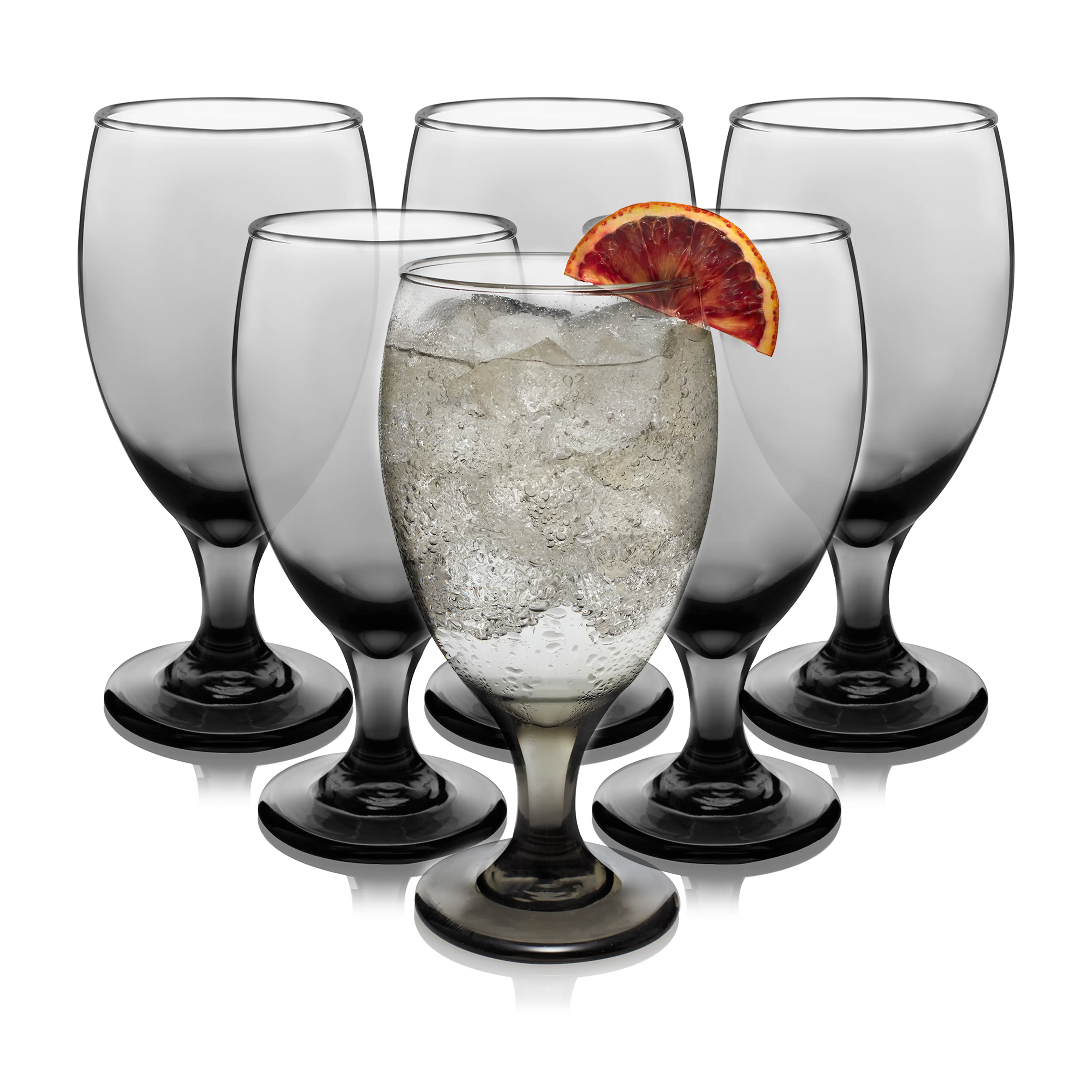 Libbey Classic Smoke Goblet Beverage Glasses, Set Of 6 Timeless Goblet Drinking Glasses - Dishwasher Safe Glass Goblets for Wines, Smoothies & More
