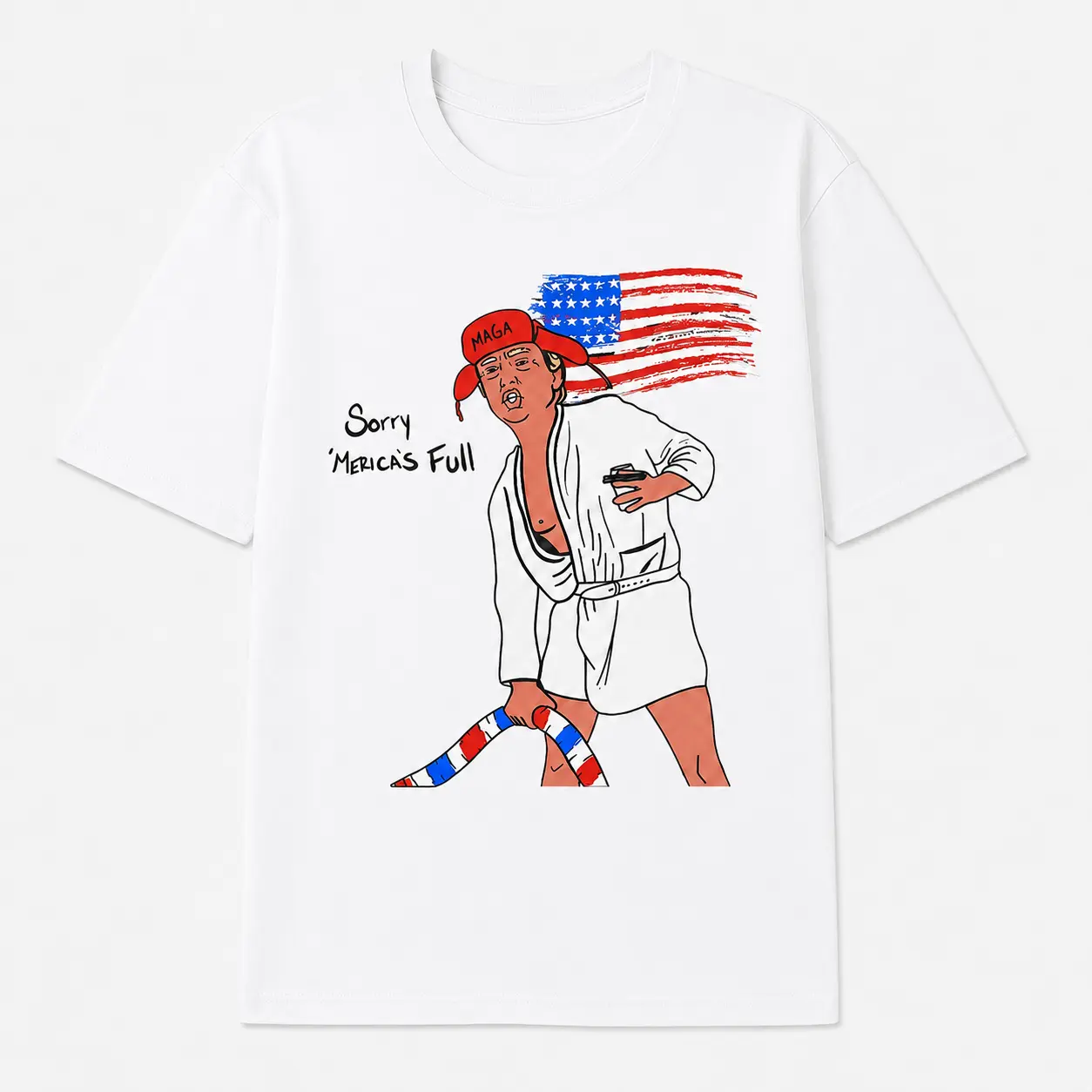 Men's Graphic Tee with Funny Trump American Flag Print, Vintage Distressed Shortsleeve Round Neck Casual Top