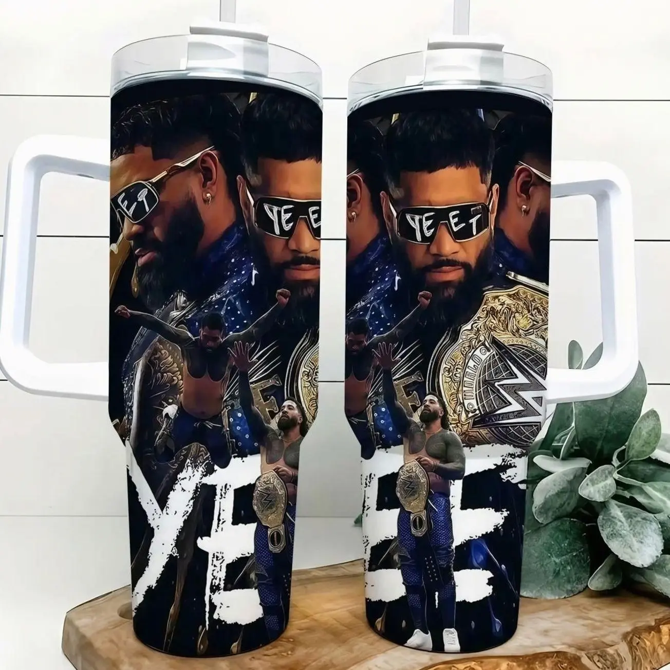 Jey Uso Wrestling Fan 40oz Insulated Travel Tumbler Stainless Steel Mug with Handle and Straw Leak Proof Vacuum Thermal Cup Keeps Drinks Hot 12H Cold 24H Gift for WWE Fans Main Event Yeet Aesthetic Large Water Bottle Reusable Mug 2026