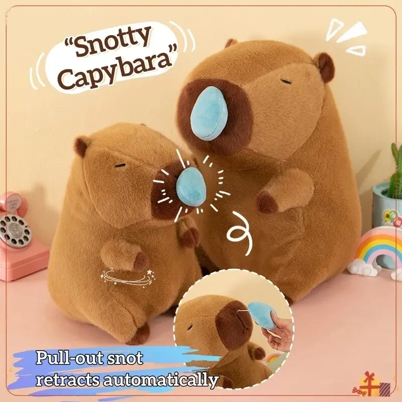 Snotty Capybara Plush Toy - 9in/13in/17in Cuddly Stuffed Animal with Plush Fabric, Automatic Retractable Snot Ball, Animal Simulation Design for Home Decor, Cute Gift for Kids