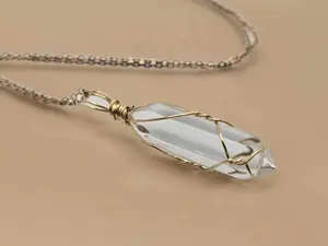 Gold Wire-Wrapped Clear Quartz Point Necklace