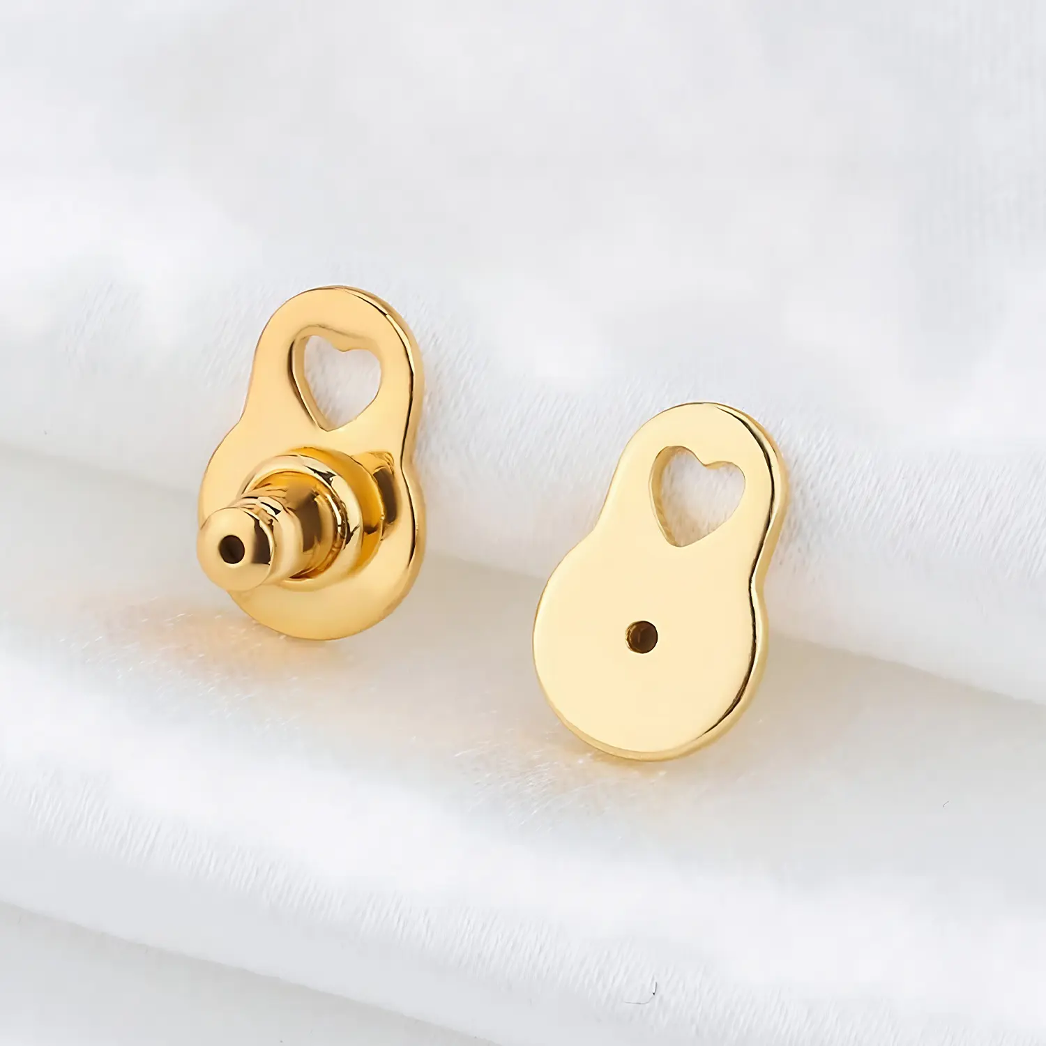 14K Gold-Plated Earring Backs for Droopy Ears, Heart-Shape D-Shape Sturdy Heart Lifter Backs for Heavy Earrings Locking Earring Support Backings for Studs Secure Ear Backers