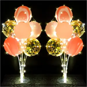 2 Sets Balloon Stand Kit Pink with String Light Table Centerpiece Reusable Balloon Decorations for Party