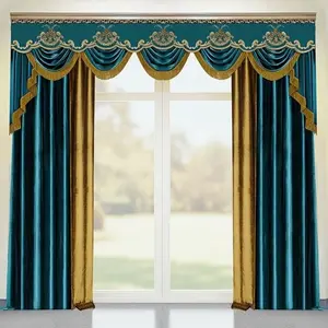 2pcs Colorblock Velvet Light Blocking Curtains, European Vintage Embroidered Curtains, High Insulation Decorative Curtains for Living Room Bedroom, Home Decoration Curtain, Blackout Window Cover