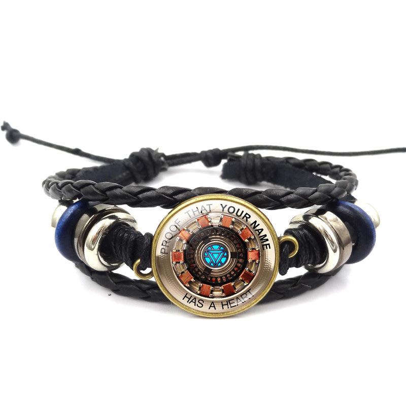 Avengers Iron Man Heart-Shaped Time Gem Energy-Accumulating Leather Bracelet Woven Hand Accessory Wholesale