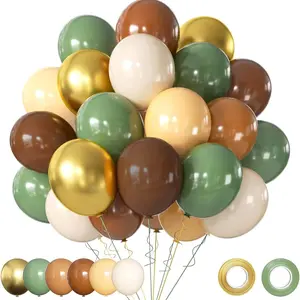 Green and Brown Balloons Set, 60 Pcs 10 Inch green brown balloons Jungle Safari Woodland Forest Balloon Metallic Gold Cream Brown Olive Green Coffee Blush Balloon for Baby Shower Birthday Decorations Latex Balloons