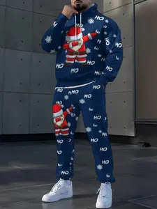 Men's Christmas printed Festive hoodie set, casual long sleeved Fitted slim design, drawstring pocket pants, perfect gift for autumn and winter, casual wear for men and women on Christmas