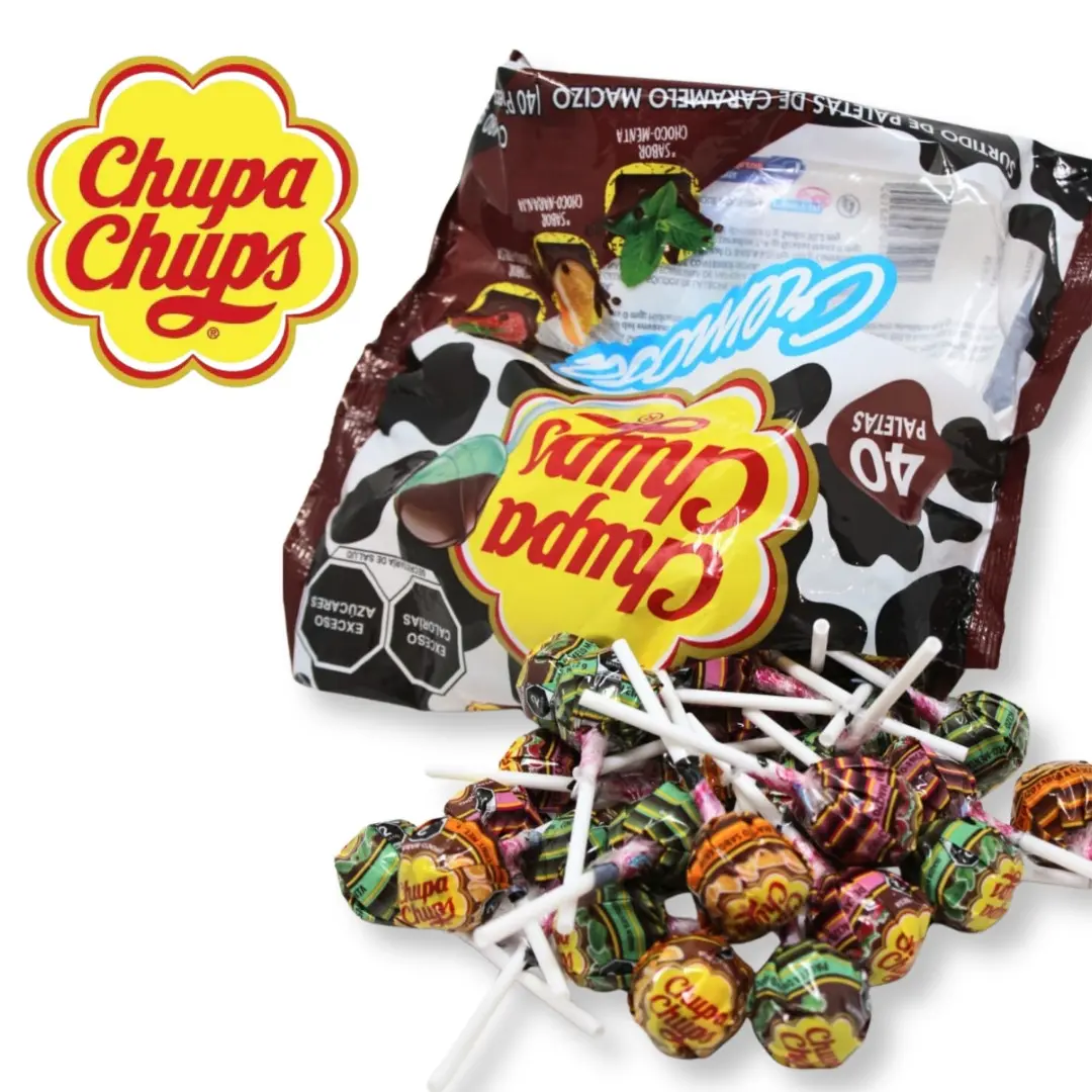Chupa Chups Cremosa Flavor Chocolate Mix Candy, No Artificial Additives, 40 Corn-Based Paletas