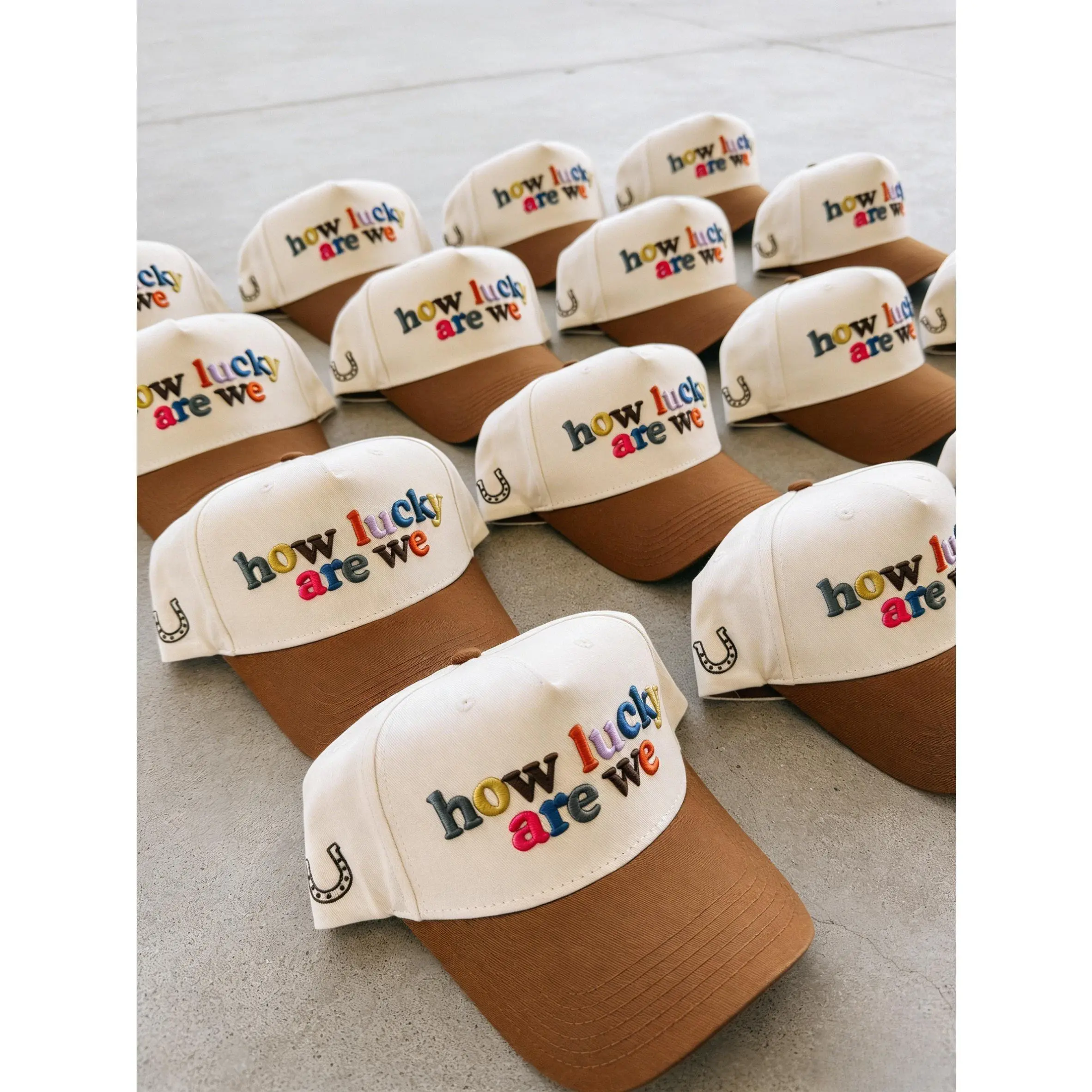Good Luck how lucky are we trucker hat - brown / multi  be happy, Unisex, One Size, Hats