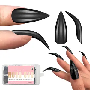 NOVO OVO Halloween Black Nail Tips Curved Stiletto Full Cover Gel Extension Kit for 3D Eagle Claw Nails Extra Thick Hawk Deep Curve Almond French Tips Soft False Fake Acrylic Nail 12 Sizes 120pc