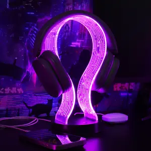 Acrylic Light Up Headphone Stand - 16-Color Lights, PCB Pattern, USB-Type-C Charging Ports, Chargeable Gaming Accessories with Remote Control - Perfect Gifts for Him for Birthday, Christmas