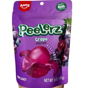 Amos Peelerz Grape Gummy Candy Peelable Resealable 6 oz Bag Sweet Snack