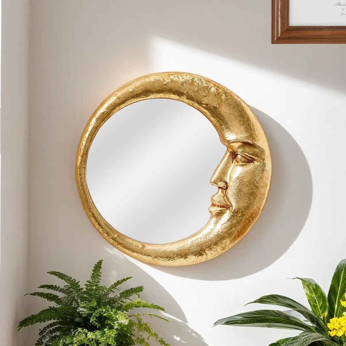 Moon Face Mirror, Resin Wall Mirror, Modern Wall Decor Art Hanging Decoration, Creative Makeup Mirror for Home & Photography Props, Home Decorative Mirror