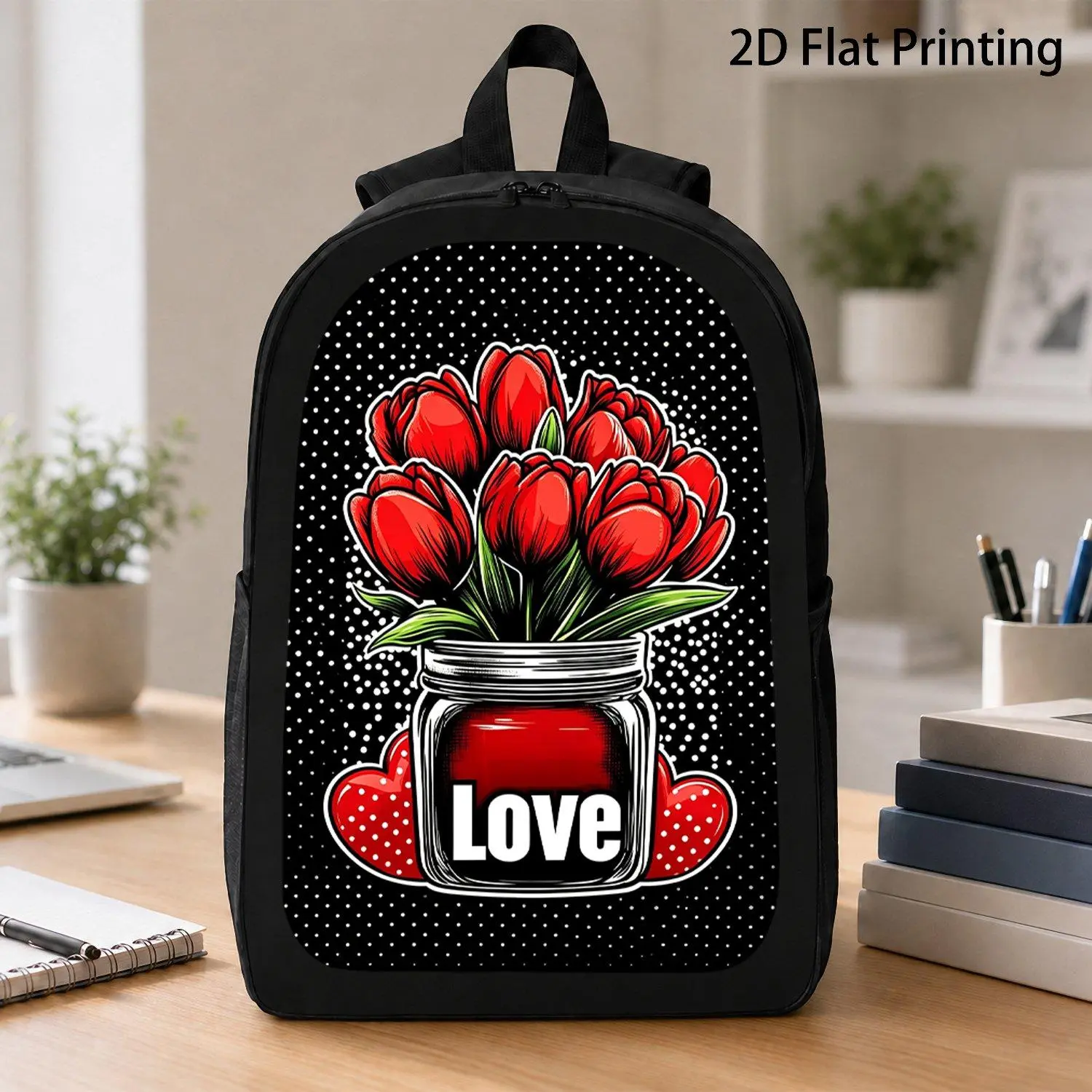 Large-Capacity Basic Casual Unisex Backpack - Lightweight Laptop Carrier with Tunable Straps, Farmhouse Red Love Locks Heart Print, Frame for Hiking & Daily Use