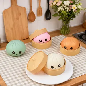 Squishy Dumpling Sensory Toys, Colorful Dumpling Stress Balls Fidget Toy, Squeeze Dough Ball Stress Relief Hand Toy with Steamer, Anxiety Relief Easter Gifts for Kids Adults Teens Easter Basket Stuffers, Kawaii Squishies