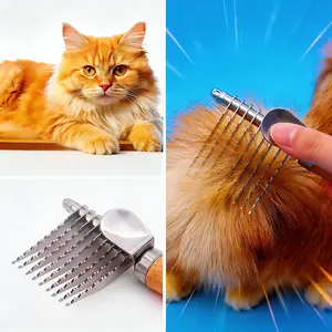 Pet Dematting Comb with Wooden Handle Ergonomic Grip Professional Grooming Tool Fast Detangling & Deshedding for Cats & Dogs Must-Have Pet Grooming Supplies