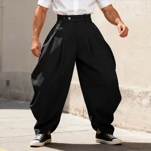INCERUN Men's High-Waist Dark Academia Harem Pants - Flattering, Leg-Lengthening, Alt-Fashion, Contemporary, Culotte Men's Pants with Art Gallery Pleats, Balloon Style Menswear Bottoms, Flattering Pants