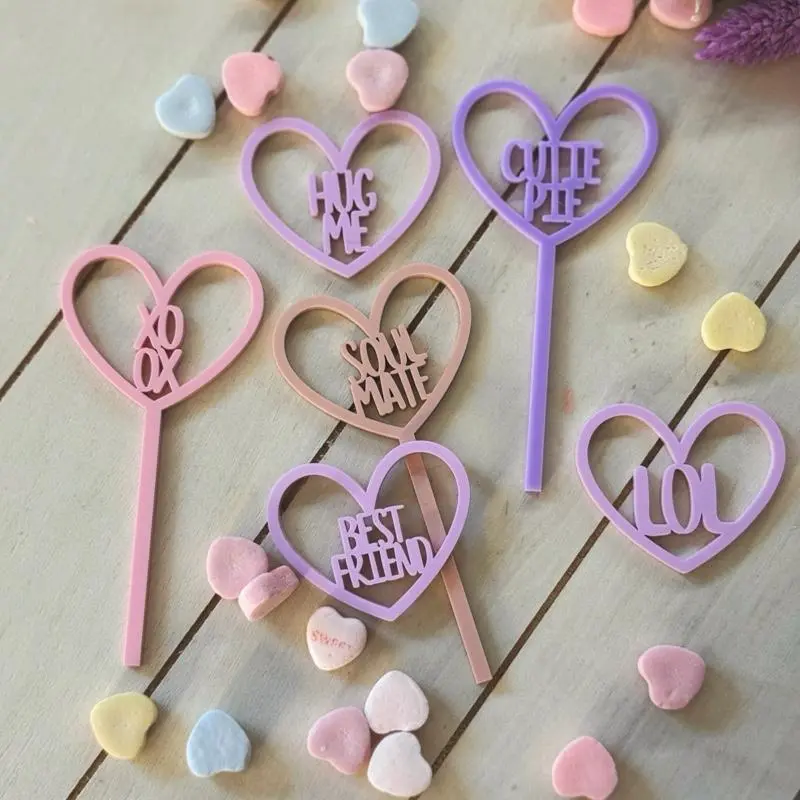 Valentine’s Day Cupcake Toppers Galentine Charms Pastel Heart BFF Dessert Cake Toppers Friendship Party Decor