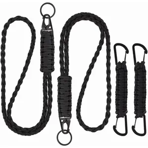 4 Pieces Heavy Duty Braided Paracord Lanyard Keychains Whistles Strap Outdoor Survival Parachute Rope Lanyard