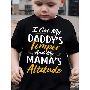 Summer Fashion Boys' Short-Sleeve T-Shirt "I GOT MY DADDY's TEMPER AND MY MAMA's ATTITUDE" Letter Print Casual Outdoor Top NY-DX5002