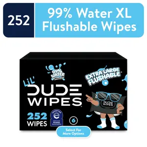 LiL' DUDE Wipes, Extra Large 99% Water Fragrance Free Flushable Wet Wipes for Kids, 252 Count, 6 Pack (Select for More Options)