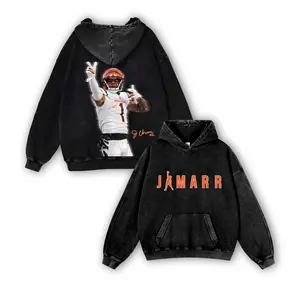 Ja'Marr Chase #1 Bengals Casual Washed Hoodie | Elite WR Gear, Stripes Chaser Identity, Retro Fade Touchdown Collector