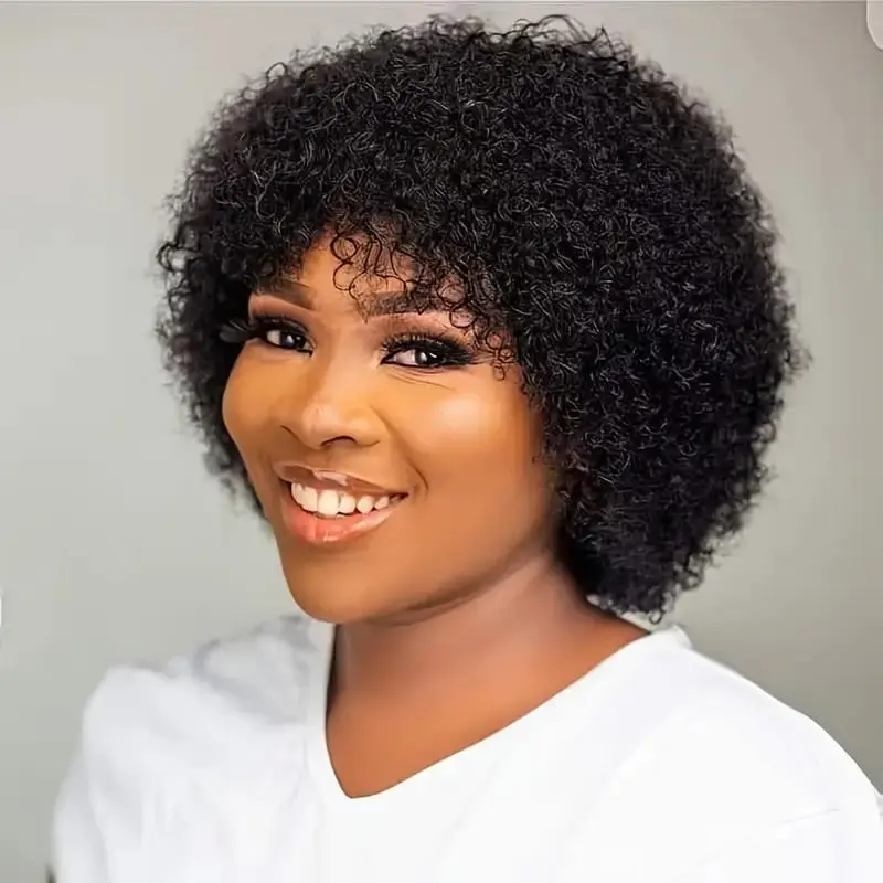 Glueless Kinky Curly Bob Wig for Women | Soft 4 Inch Short Jerry Curls with Machine-Made Cap, Comfortable Fit & Afrocentric Style