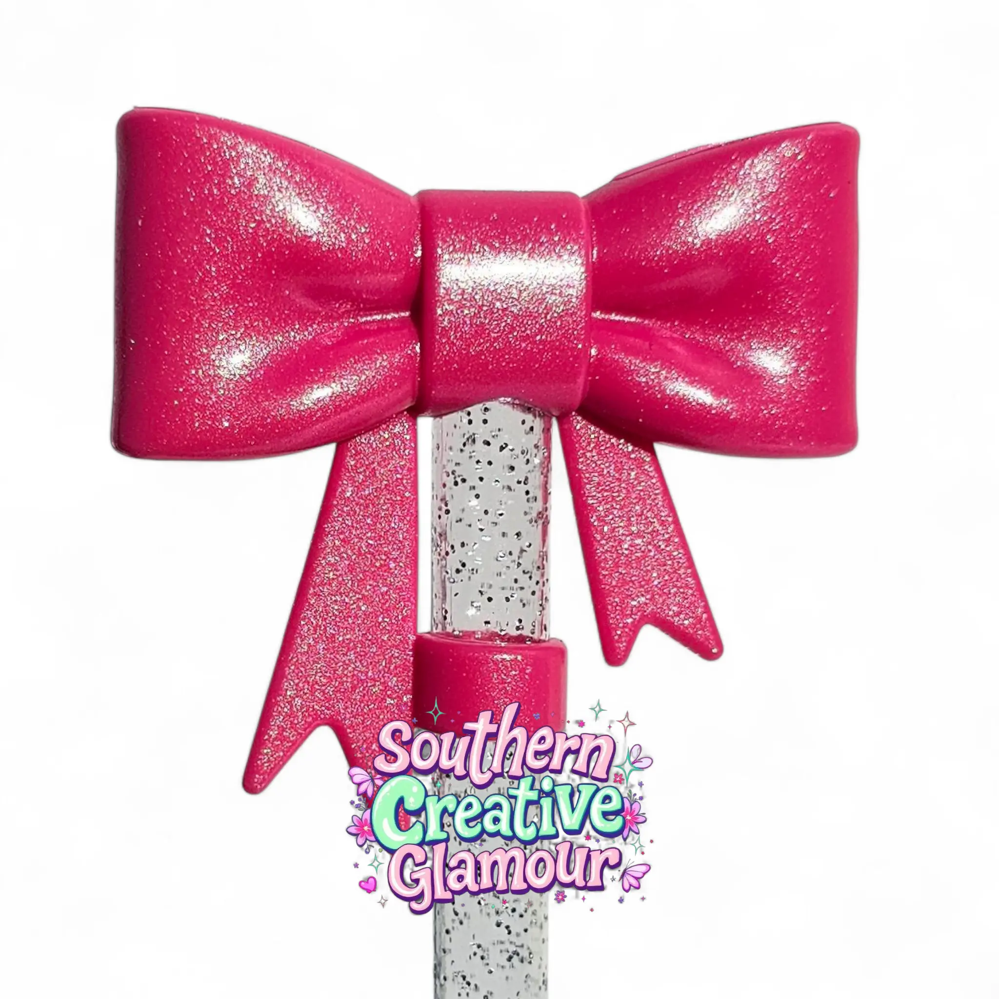 Princess BOW 3D Silicone Straw Topper - Pink Punch Shimmer