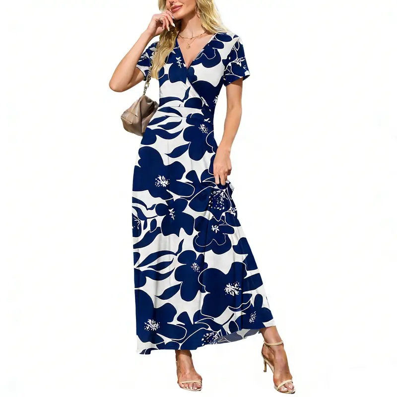 navy blue dress for baby girl Blue Printed Cotton Casual Wear Ankle Length Gown main image 0