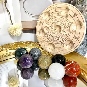 7 Counts 3CM Crystal Balls With Wood Stand Set White Calcite Moss Agate Dream Amethyst Unakite Red Jasper Black Obsidian Lavakite From IG Crystal