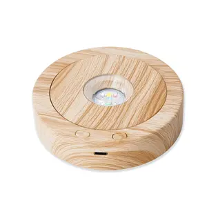 4.5''*1.2'' LED Rotating Display Stand-Positive and Negative Rotation Display with Color Changing Mode LED Lighted Base for Glass Crystal Art Decor(Woodgrain)