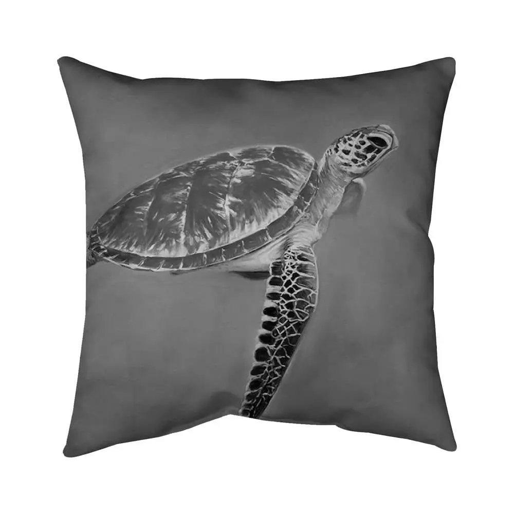Begin Home Decor 5541-1616-AN275-1 16 x 16 in. Grayscale Aquatic Turtle Pillow - Exotic Home Decor Cushion