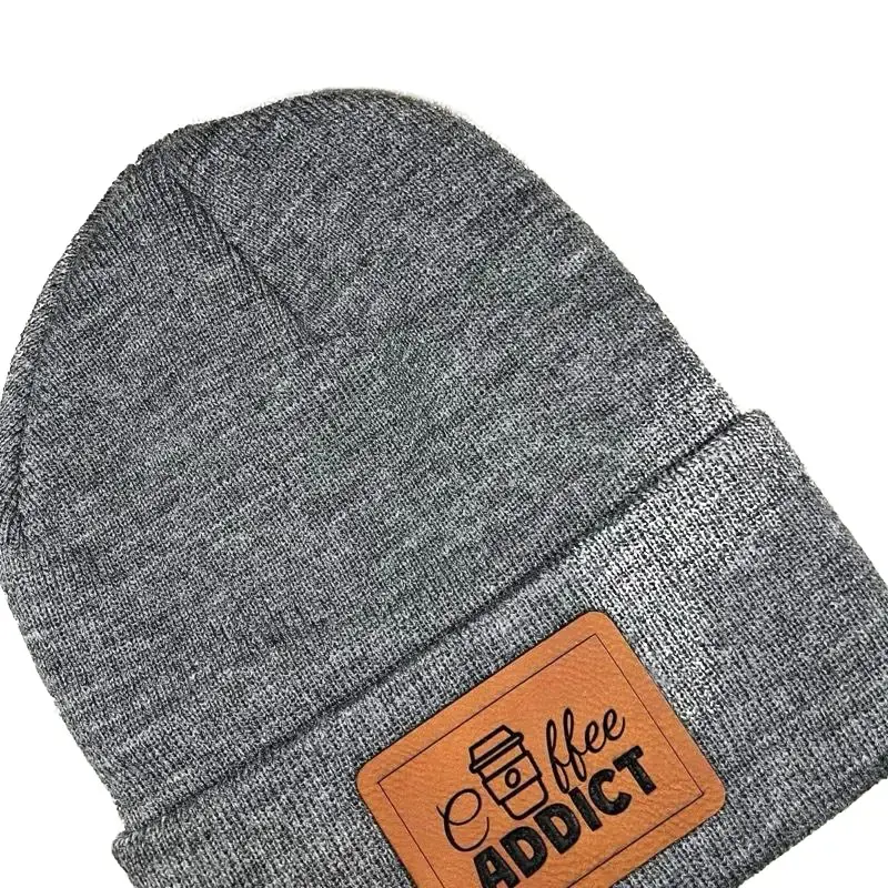 Coffee Addict Knit Beanie - Gray Beanie with Logo Patch