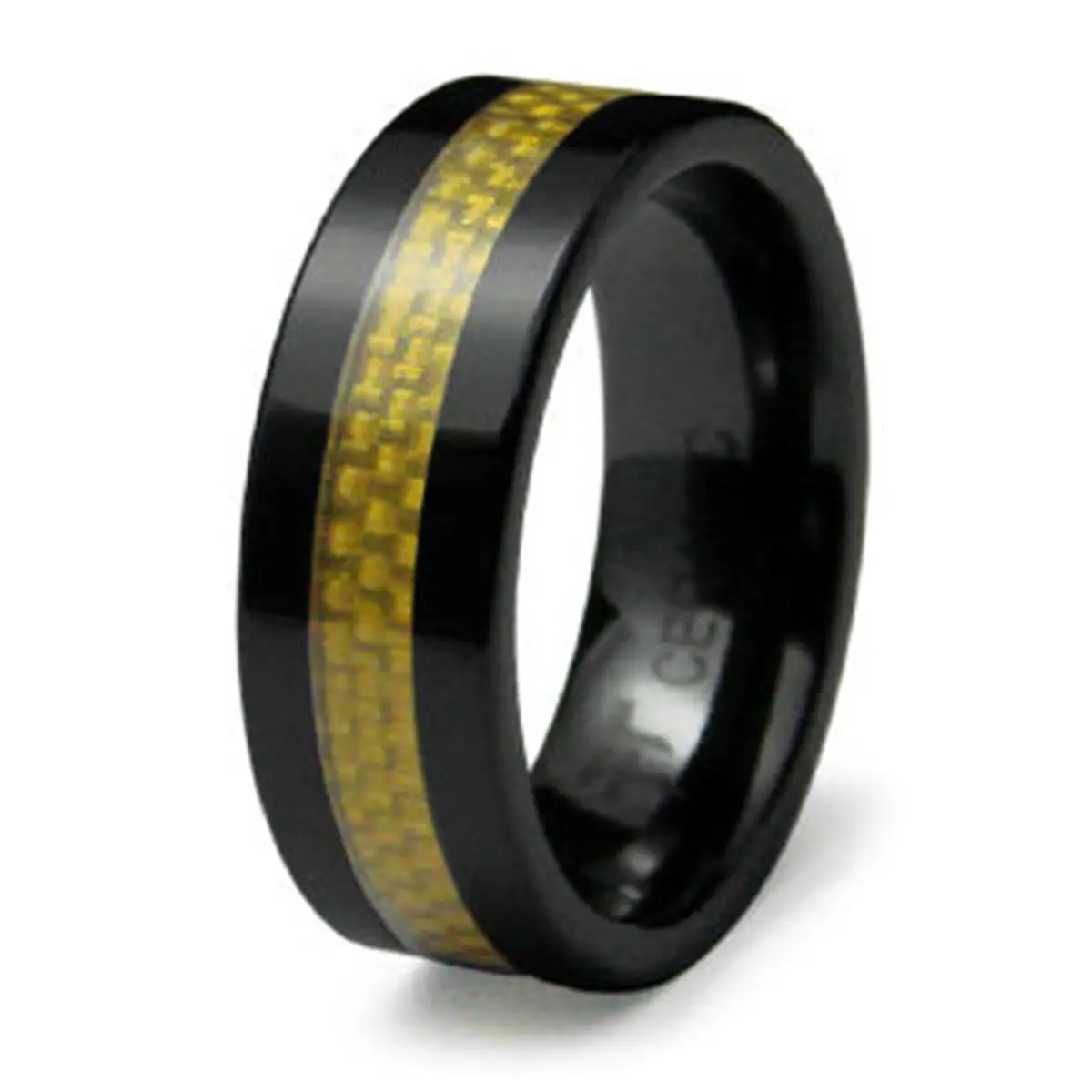 EWC R40002-100 High-Tech Ceramic Ring with Polished Carbon Fiber Inlay Band - Size 10, Unisex Casual Fashion Accessory, Scratch-Resistant, Gift-Ready, All-Season