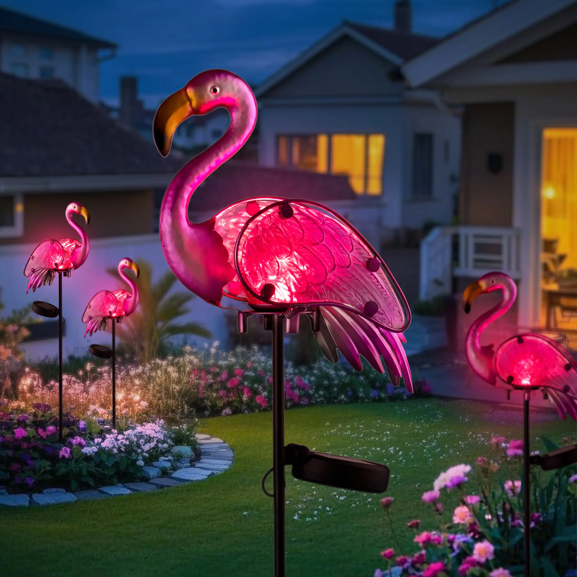 Christmas Solar Pink Flamingo Metal Statue - Outdoor Decorative Light, Yard Lighting, Eco-Friendly Waterproof Yard Accent, Women's Festive Home Improvement Gift