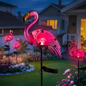 Christmas Solar Lights Outdoor Pink Flamingo Gifts for Women Yard Art Decor Solar Metal Statues for Garden Lawn Patio Eco-Friendly Festive Decor