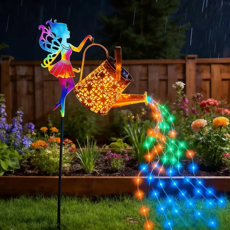 Solar Outdoor Decorative Lights Colorful Fairy Ground Insert Lights Solar Metal Watering Can Hanging Lamp Camping Decorative Lights Easter Spring Gift for Courtyard Pool Villa Garden Outdoor Patio Lawn for Grandma Wife Daughter Gardening Lovers IP44